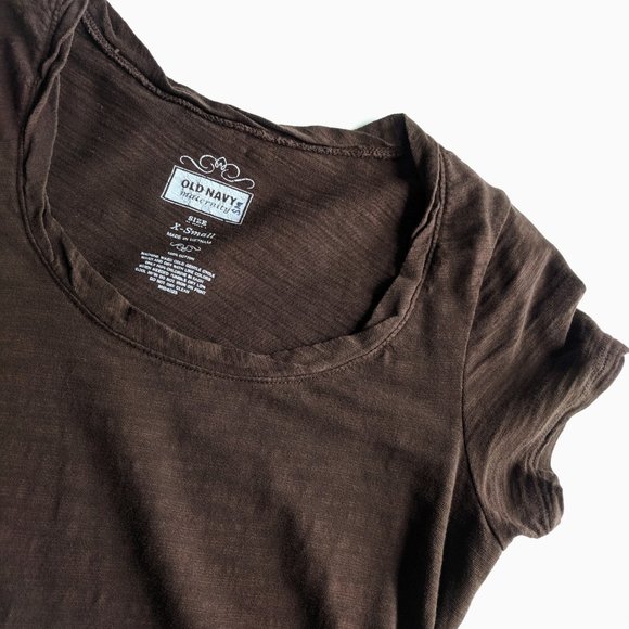 Fall Comfy Maternity T-shirt Top Chocolate Brown Scoopneck Ruched Autumn - Picture 3 of 8